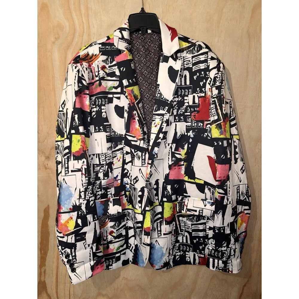 Fashion Artsy Slim Fit Print Blazer 2XL